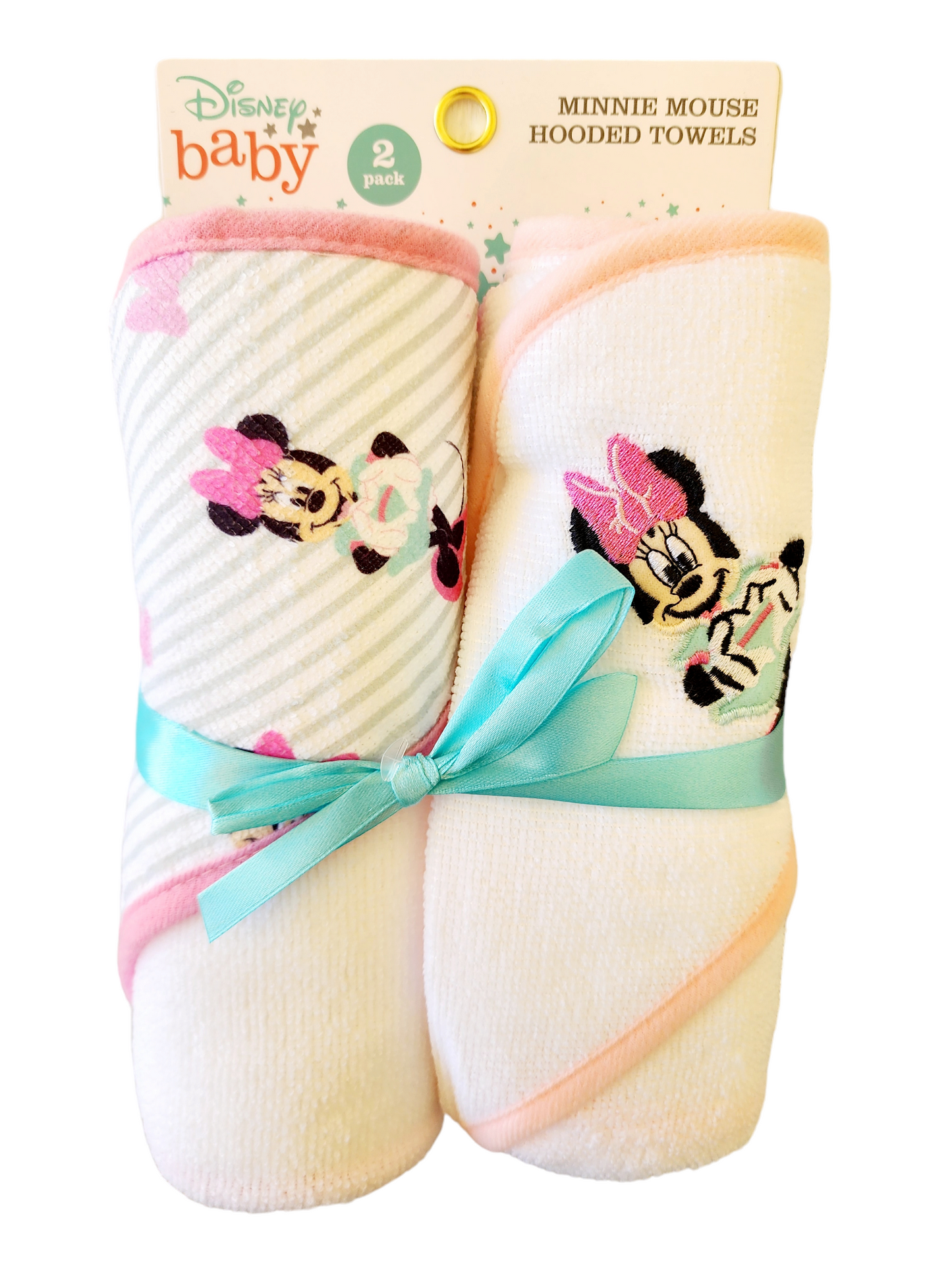 Minnie 2pk Rolled Hooded Baby Towel on Card