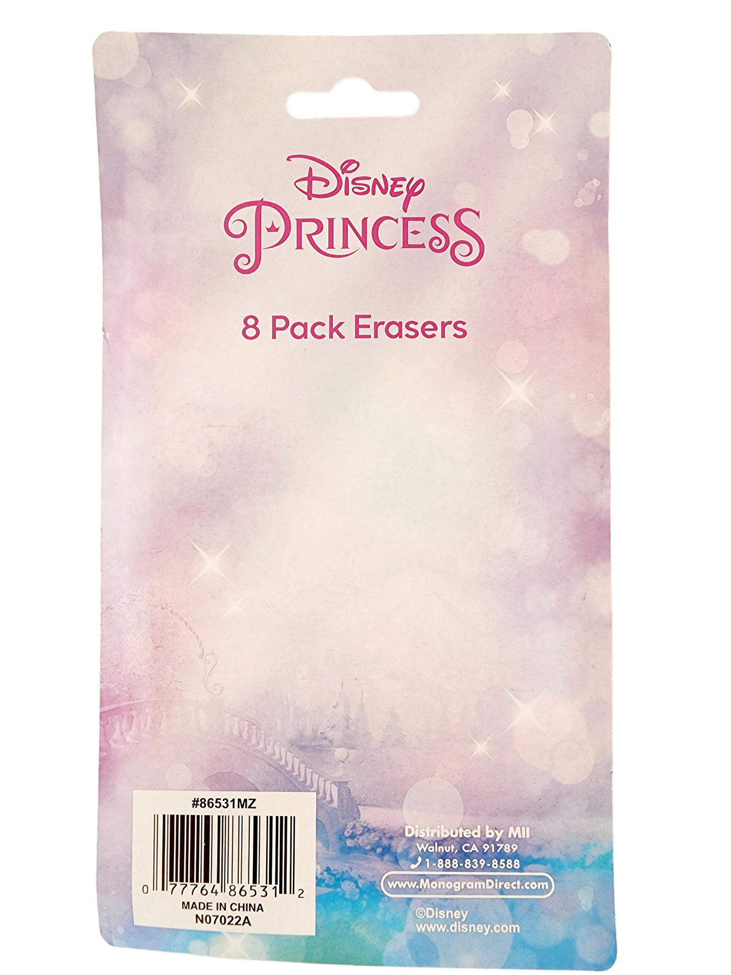 Princess 8pk Eraser on Blister Card