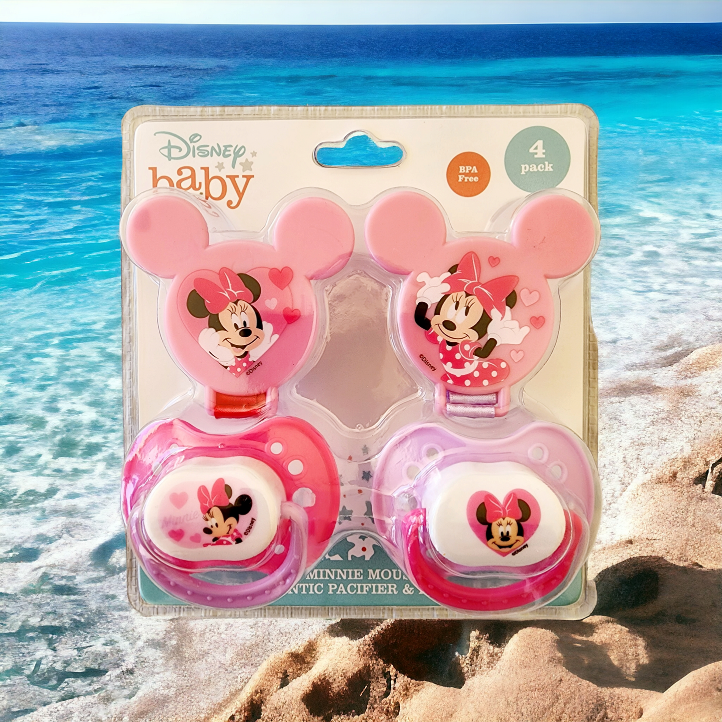 Minnie 2pk Pacifier + 2 Clips on Card