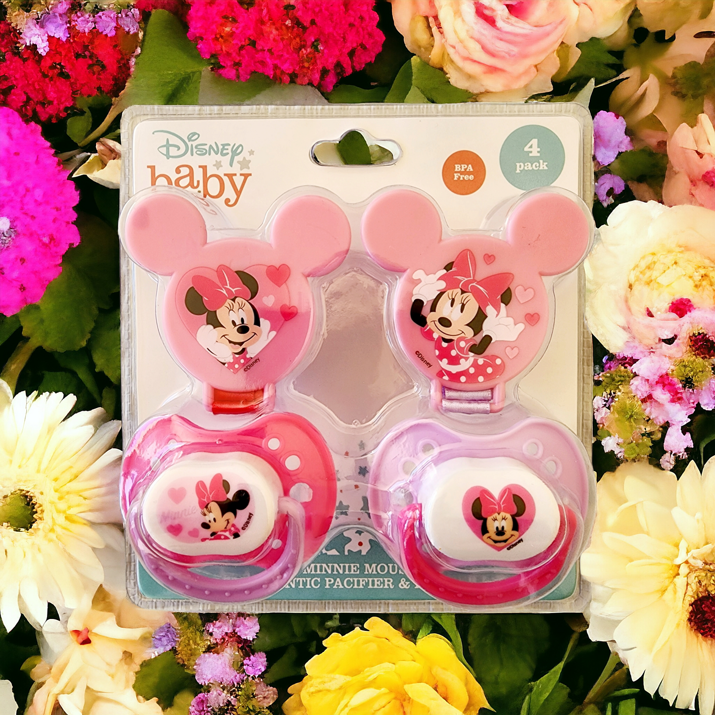 Minnie 2pk Pacifier + 2 Clips on Card