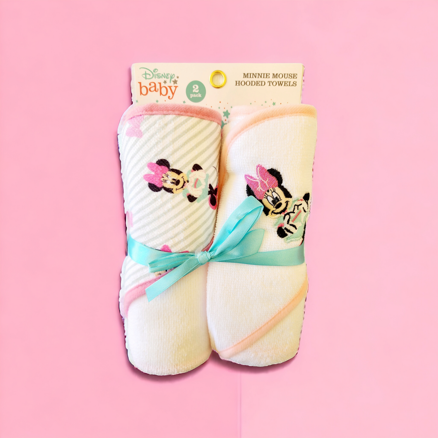 Minnie 2pk Rolled Hooded Baby Towel on Card