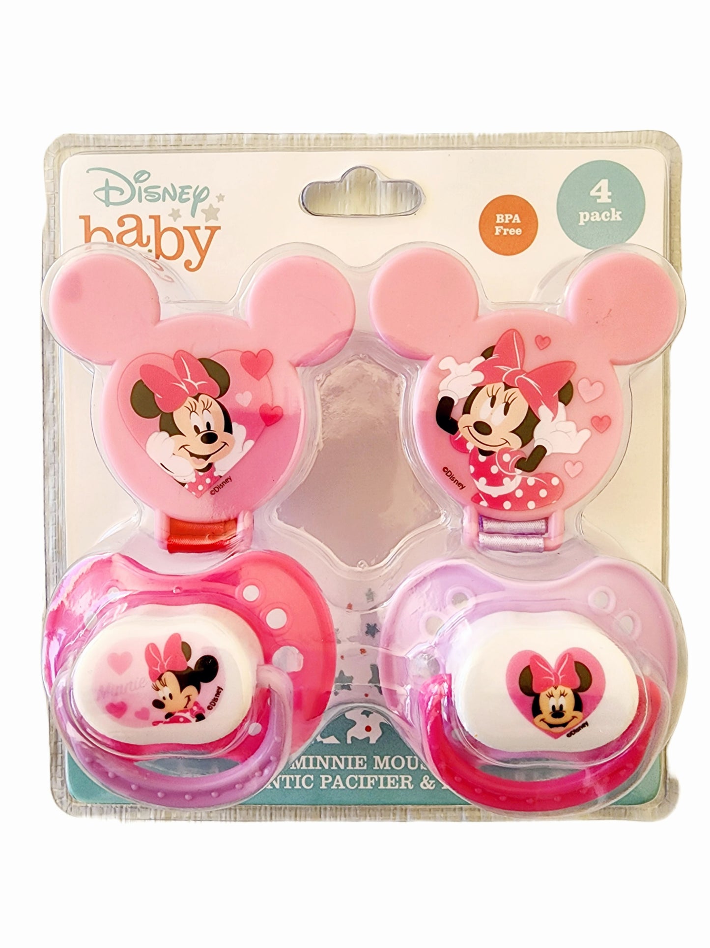 Minnie 2pk Pacifier + 2 Clips on Card